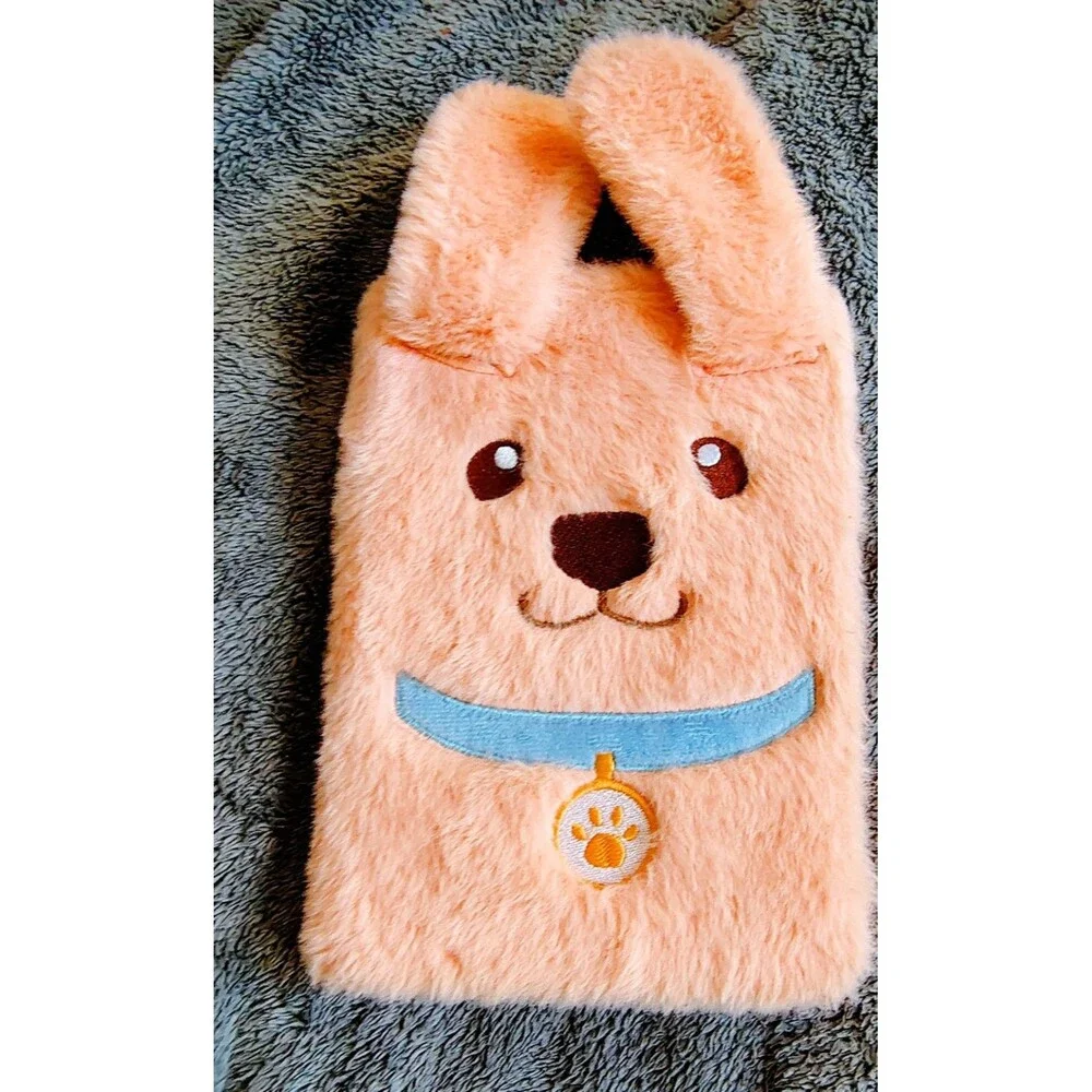 Peach Plush Dog Cover Lined Notebook Animal Print Dogs & Puppies Theme